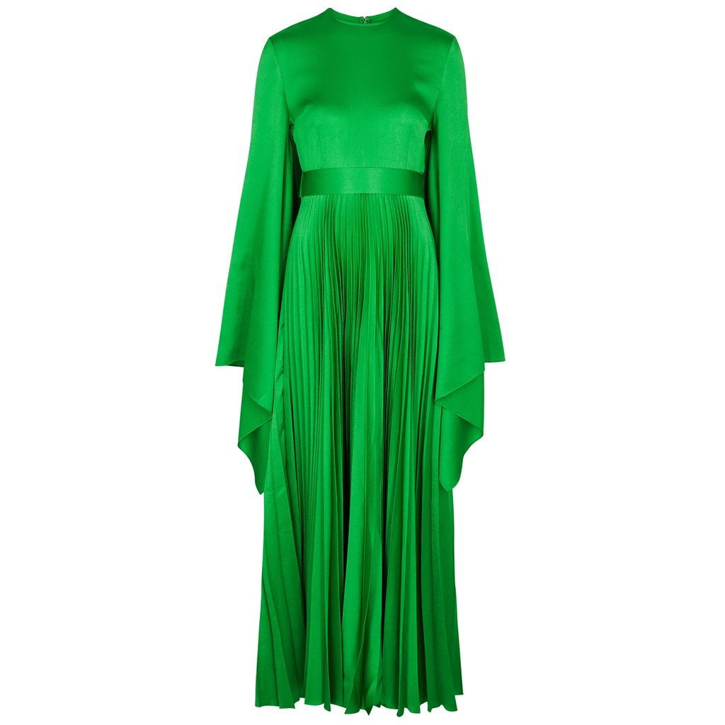 Sage Pleated Hammered Satin Maxi Dress - Green - 10