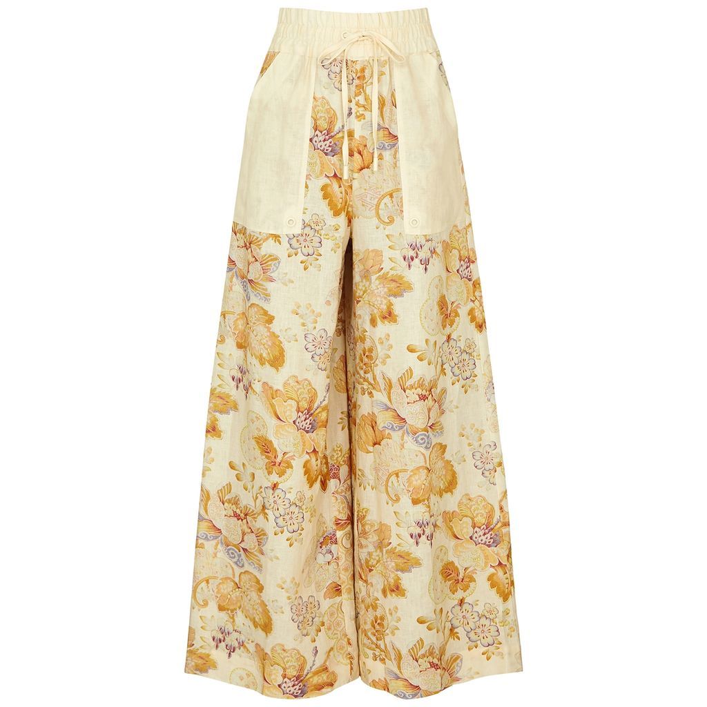 Philomena Floral-print Linen Trousers - Cream - 6