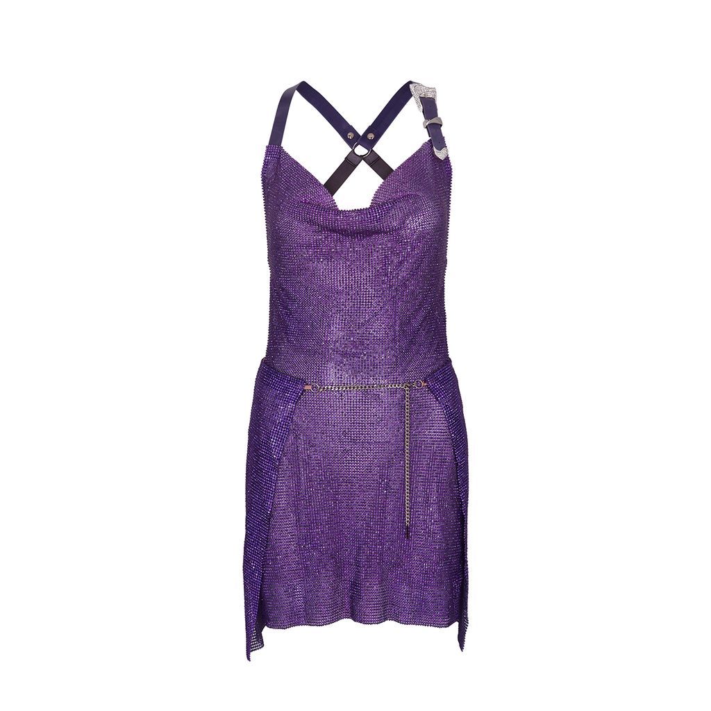 Adrianne Embellished Chainmail Mini Dress - Purple - M
