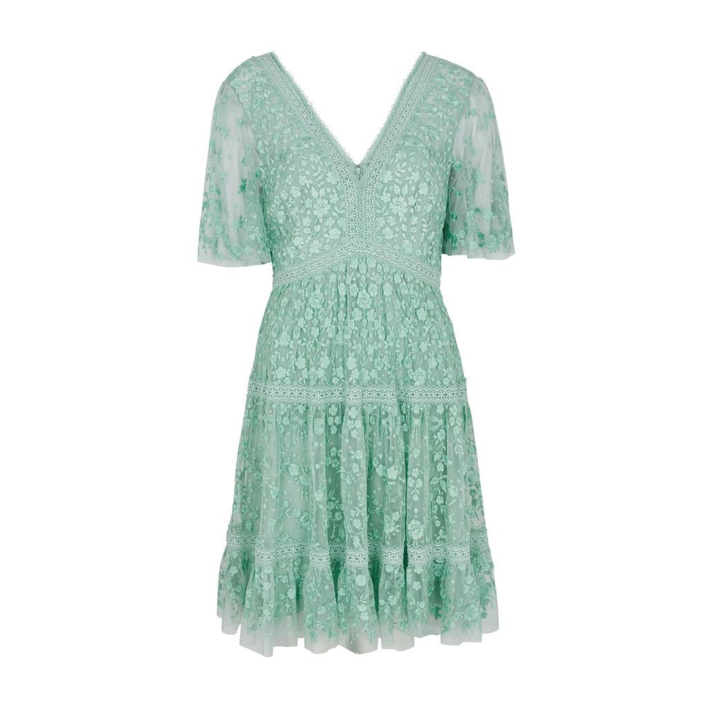 Celestia Floral-embroidered Tulle Mini Dress - Mint - 10