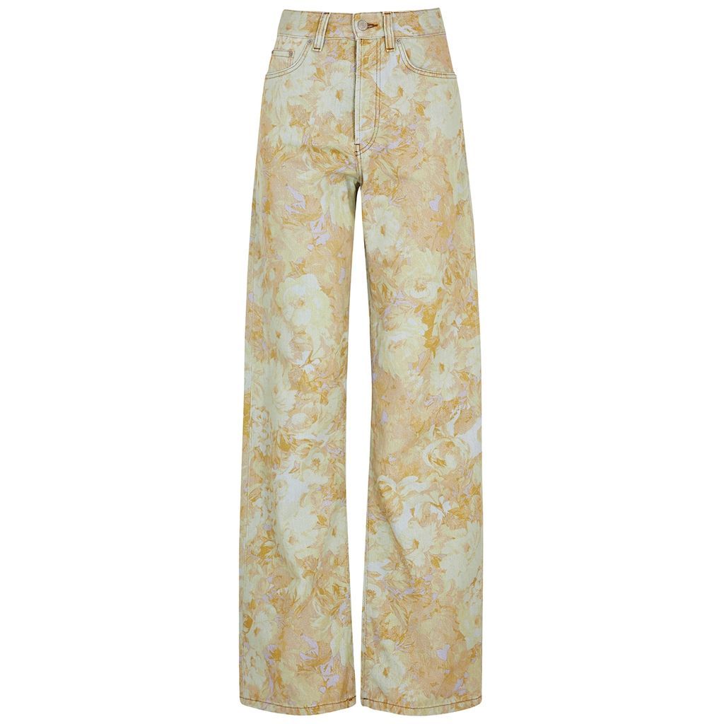 Floral-print Wide-leg Jeans - Beige - W28