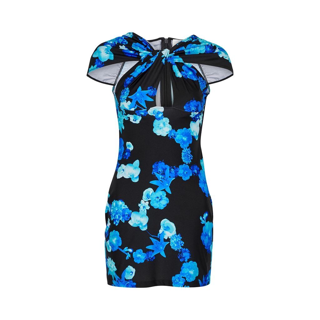 Floral-print Stretch-jersey Mini Dress - Blue - L