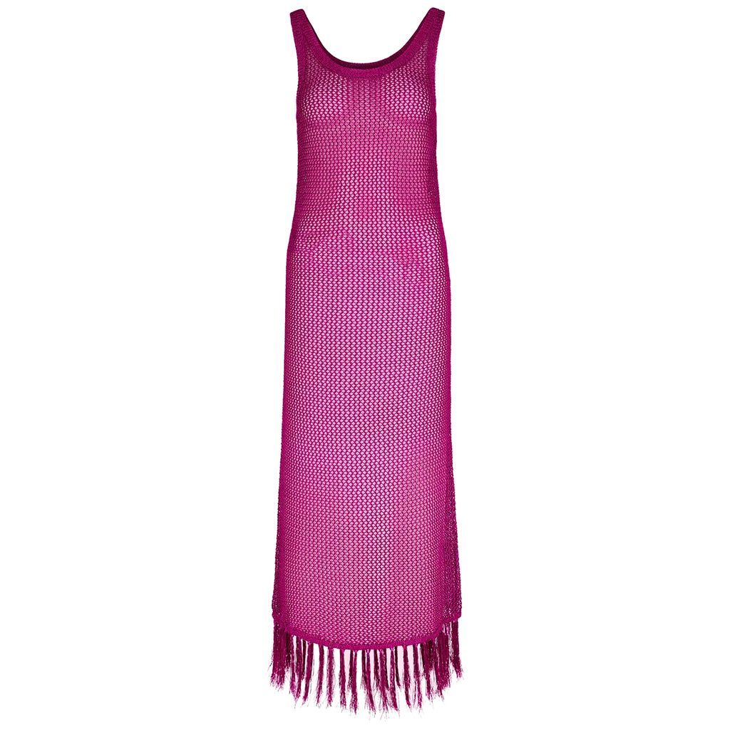 Matana Metallic Open-knit Midi Dress - Fuchsia - 10