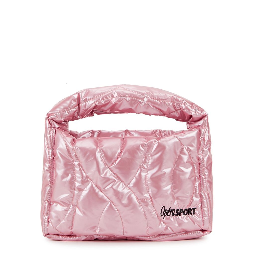 Chiara Metallic Quilted Nylon Top Handle Bag - Light Pink