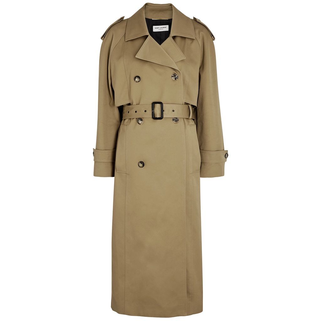 Double-breasted Cotton Trench Coat - Beige - 12