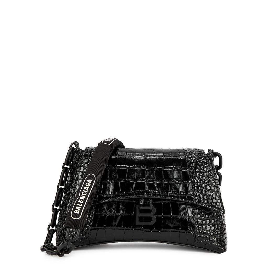 Downtown Small Crocodile-effect Leather Shoulder Bag - Black