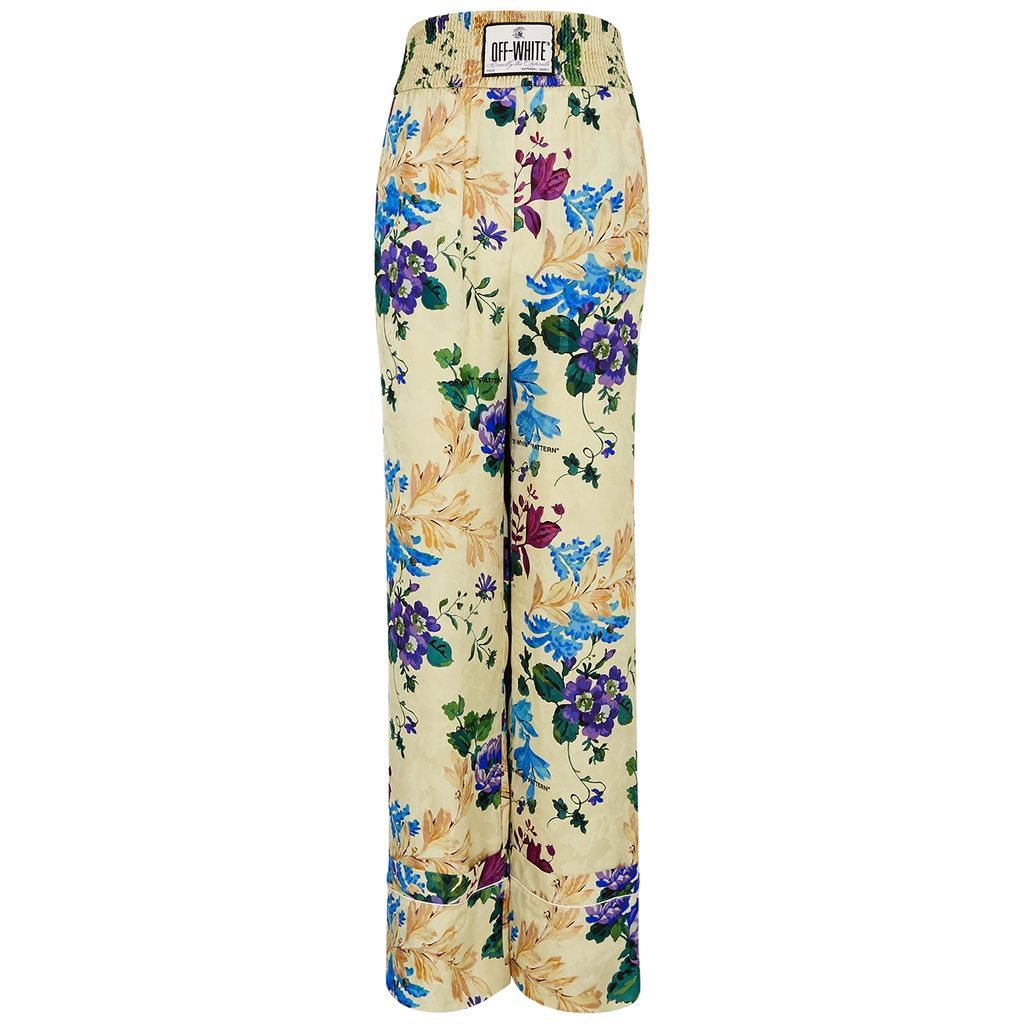 Floral-print Straight-leg Satin Trousers - Multicoloured - 10