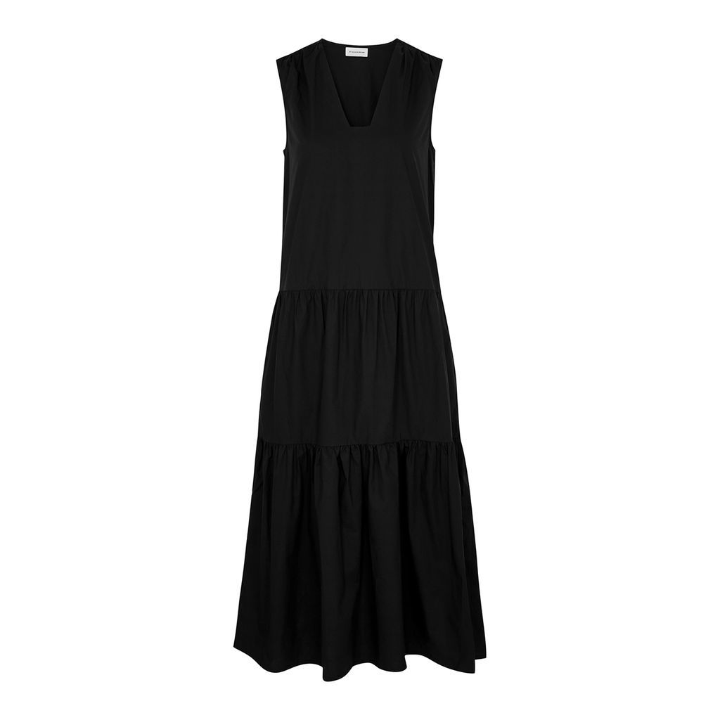 Piatinne Black Tiered Cotton Midi Dress - 8