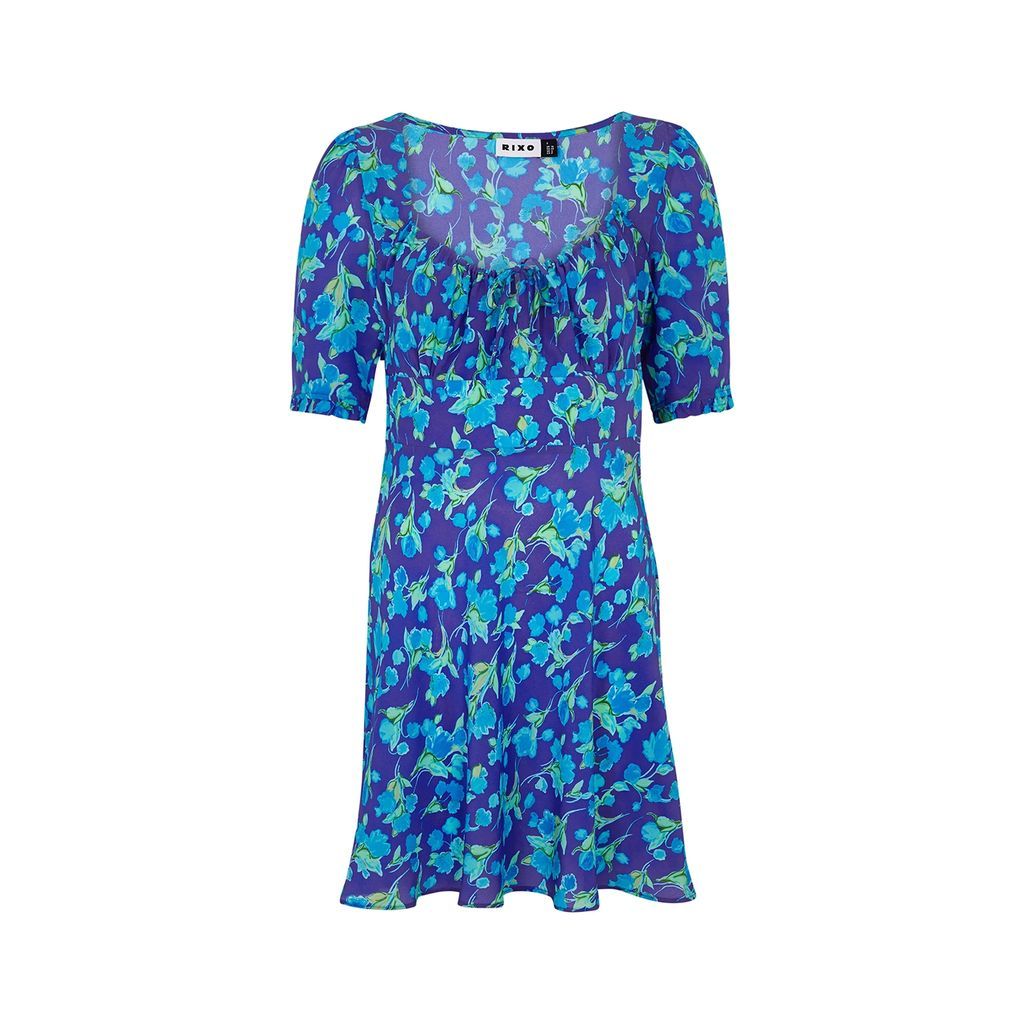 Lilita Floral-print Silk Mini Dress - Blue - Xxs