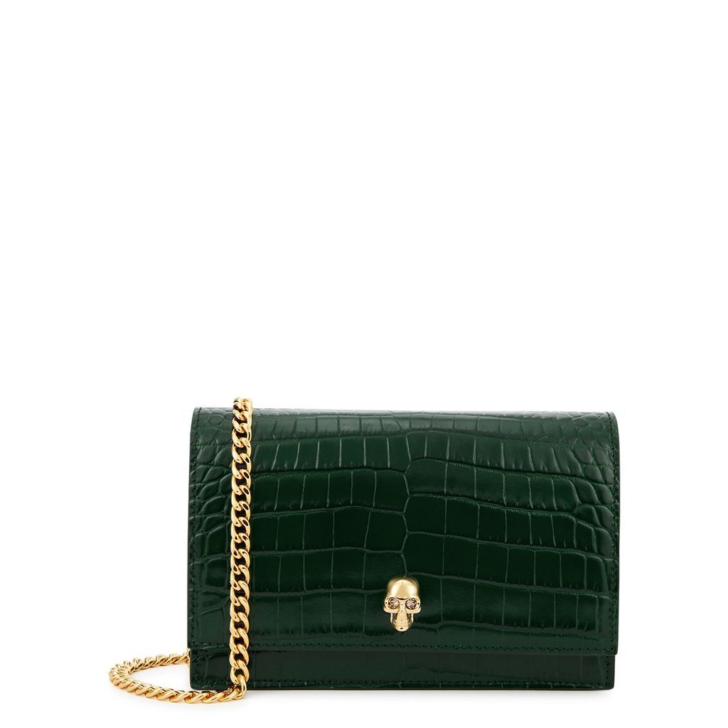 Mini Crocodile-effect Leather Cross-body Bag - Dark Green