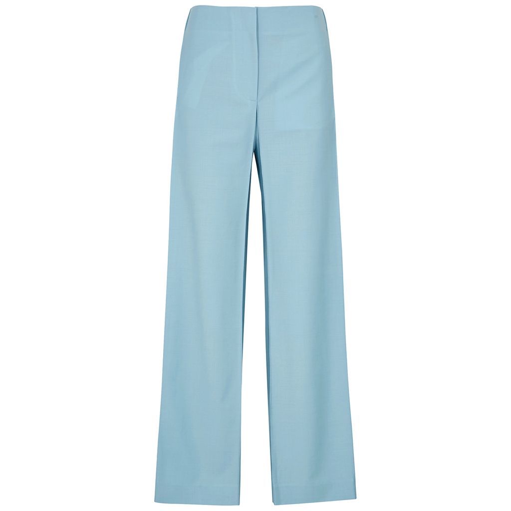 Square Wide-leg Wool Trousers - Light Blue - L