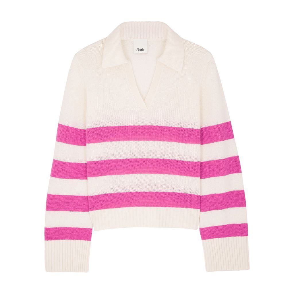 Striped Wool-blend Polo Jumper - Pink - L