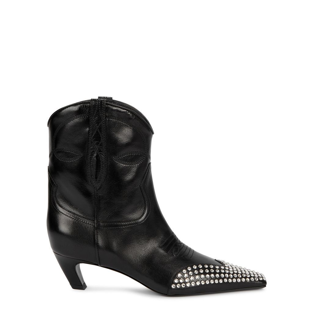 Dallas Embellished Leather Ankle Boots - Black - 3