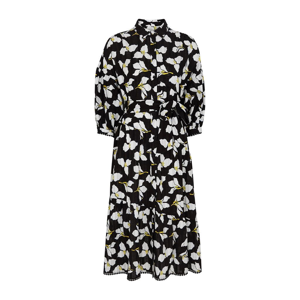 Luna Floral-print Cotton Midi Dress - Black - S