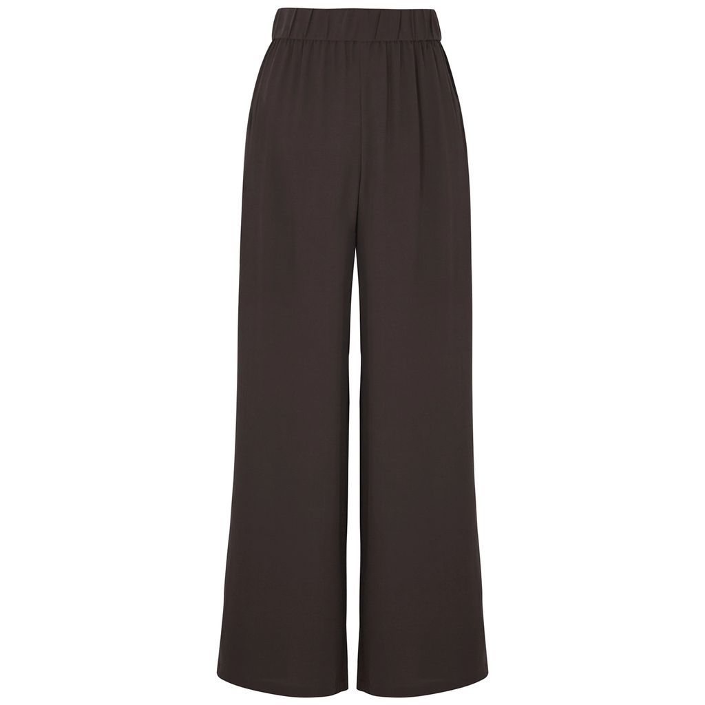 Wide-leg Silk Crepe De Chine Trousers - Dark Brown - L
