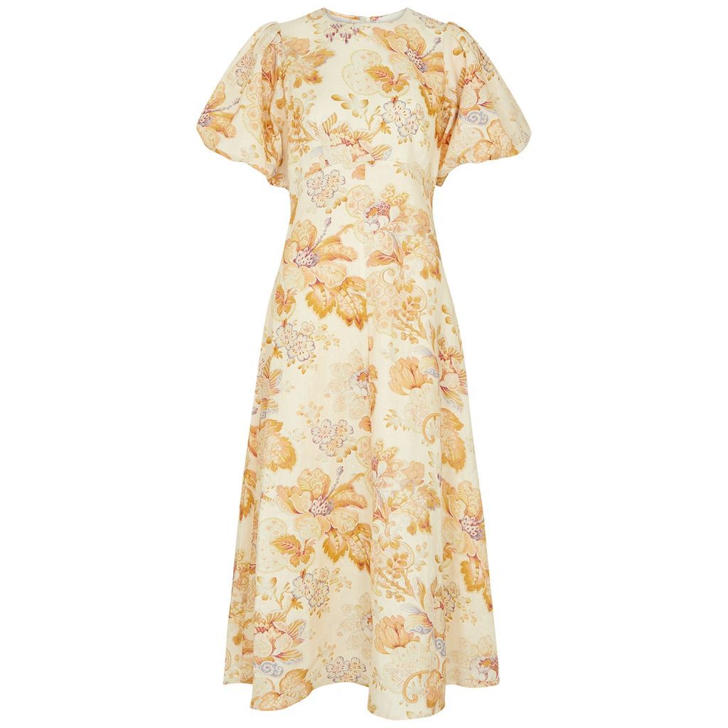 Philomena Floral-print Linen Midi Dress - Cream - 6
