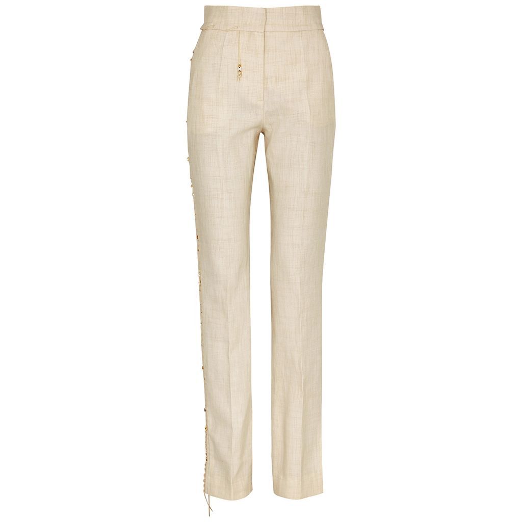 Le Pantalon Tibau Brode Linen-blend Trousers, Trousers - Off White - 12