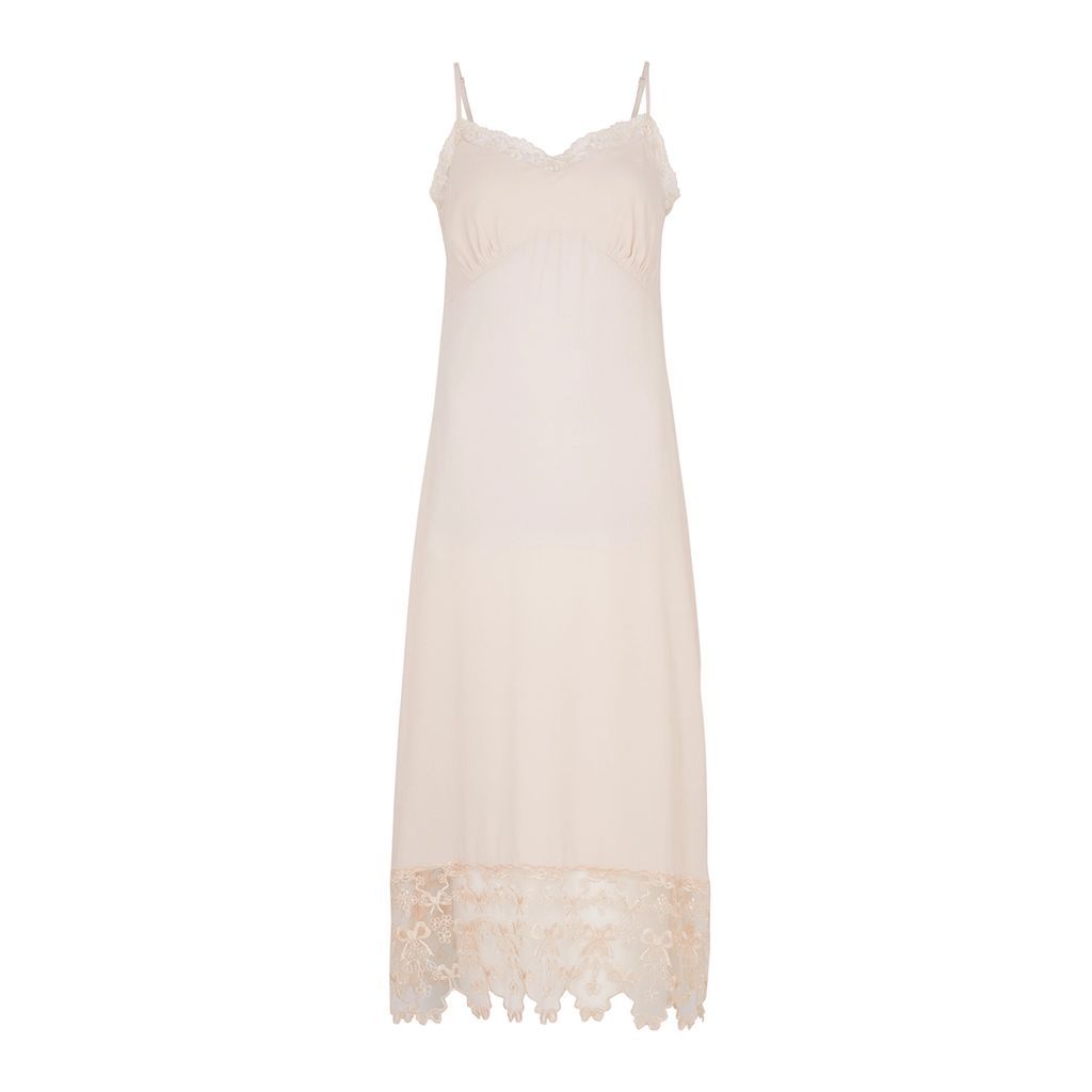 Lace-trimmed Midi Dress - Nude - 8