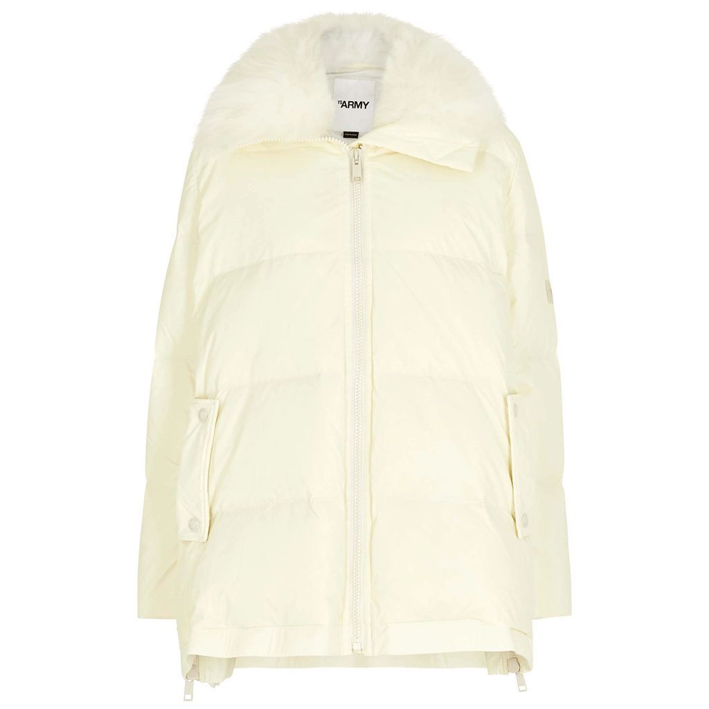 Army Cream Fur-trimmed Quilted Shell Coat - White - 12