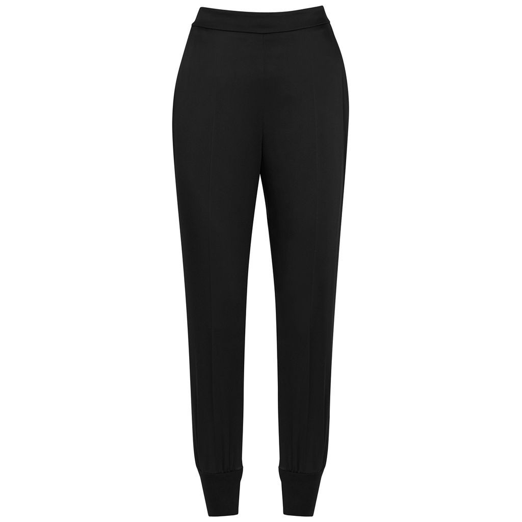 Tapered Satin Trousers - Black - 10
