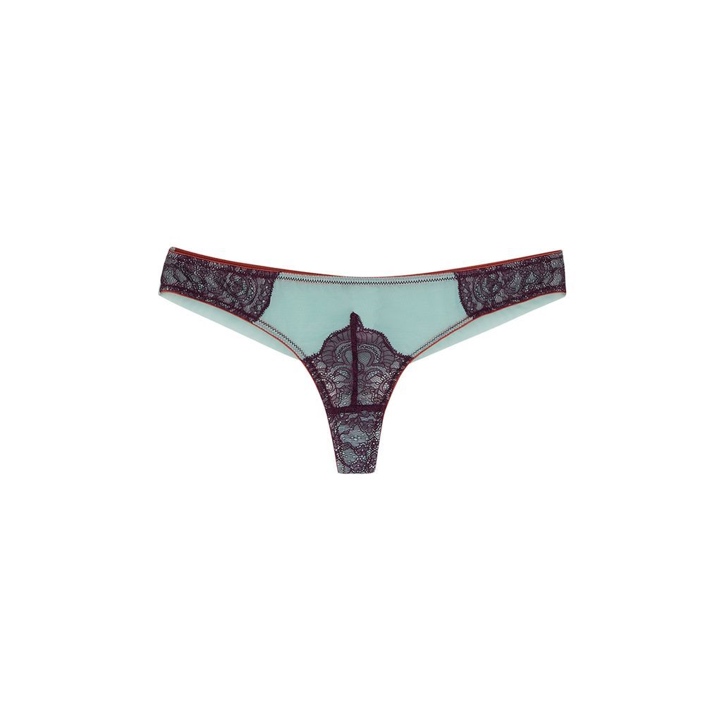 Enid Lace-panelled Tulle Thong - Blue - 16