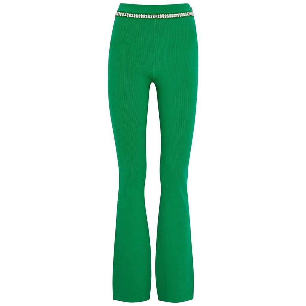 Crystal-embellished Ribbed-knit Trousers - Green - S