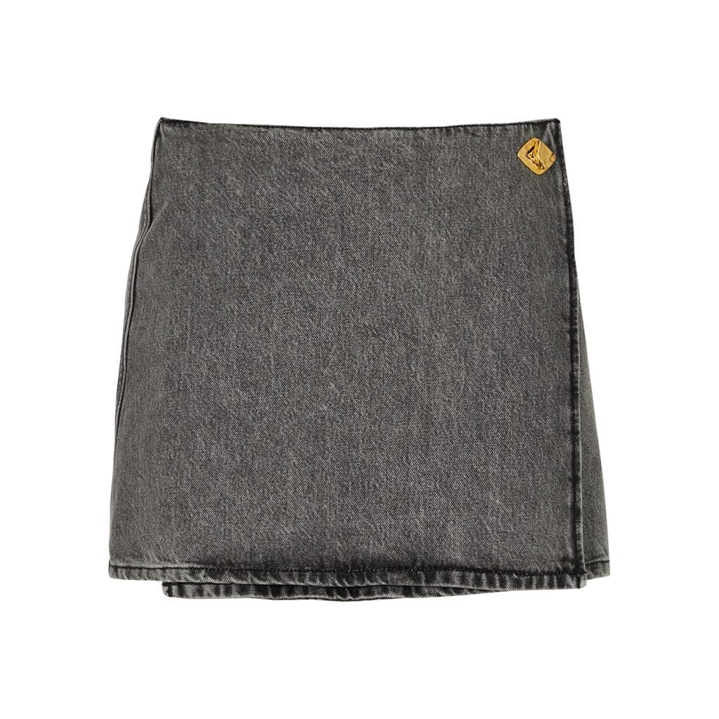 Denim Mini Wrap Skirt - Dark Grey - 14