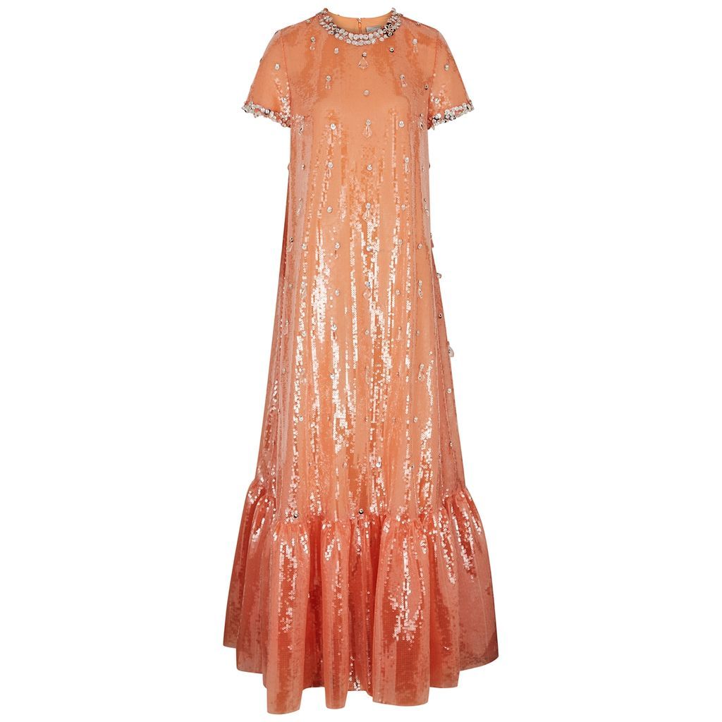 Michele Sequin-embellished Tulle Maxi Dress - Pink - 12