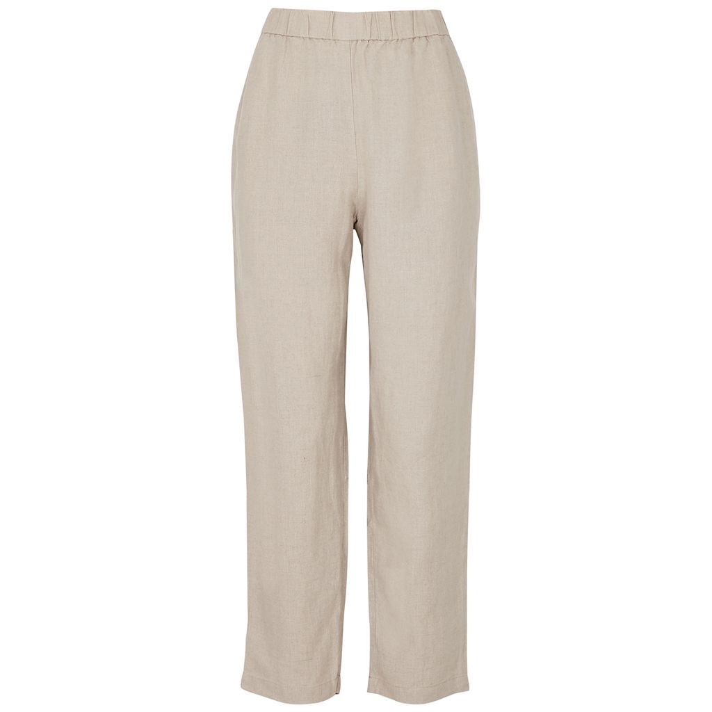 Tapered-leg Linen Trousers - Natural - XL