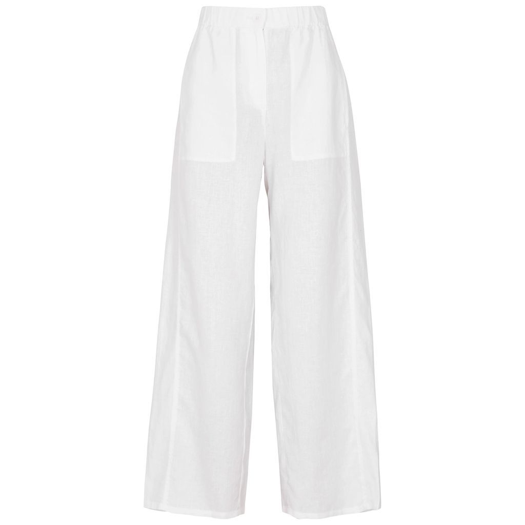 Wide-leg Linen Trousers - White - M