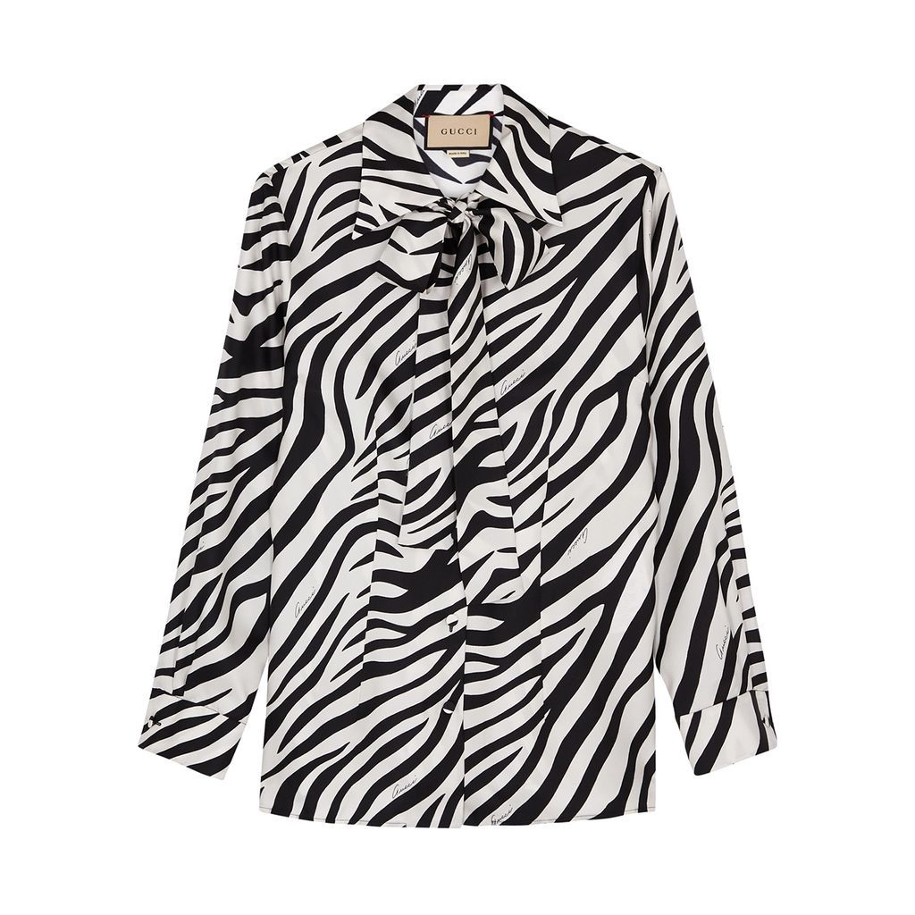 Zebra-print Silk-twill Shirt - Black - 12