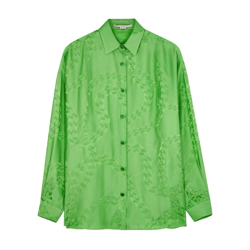 Chain-jacquard Crepe De Chine Shirt - Green - 6
