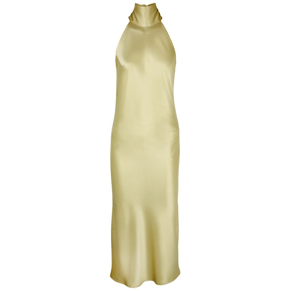 Sienna Halterneck Satin Midi Dress - Cream - 10