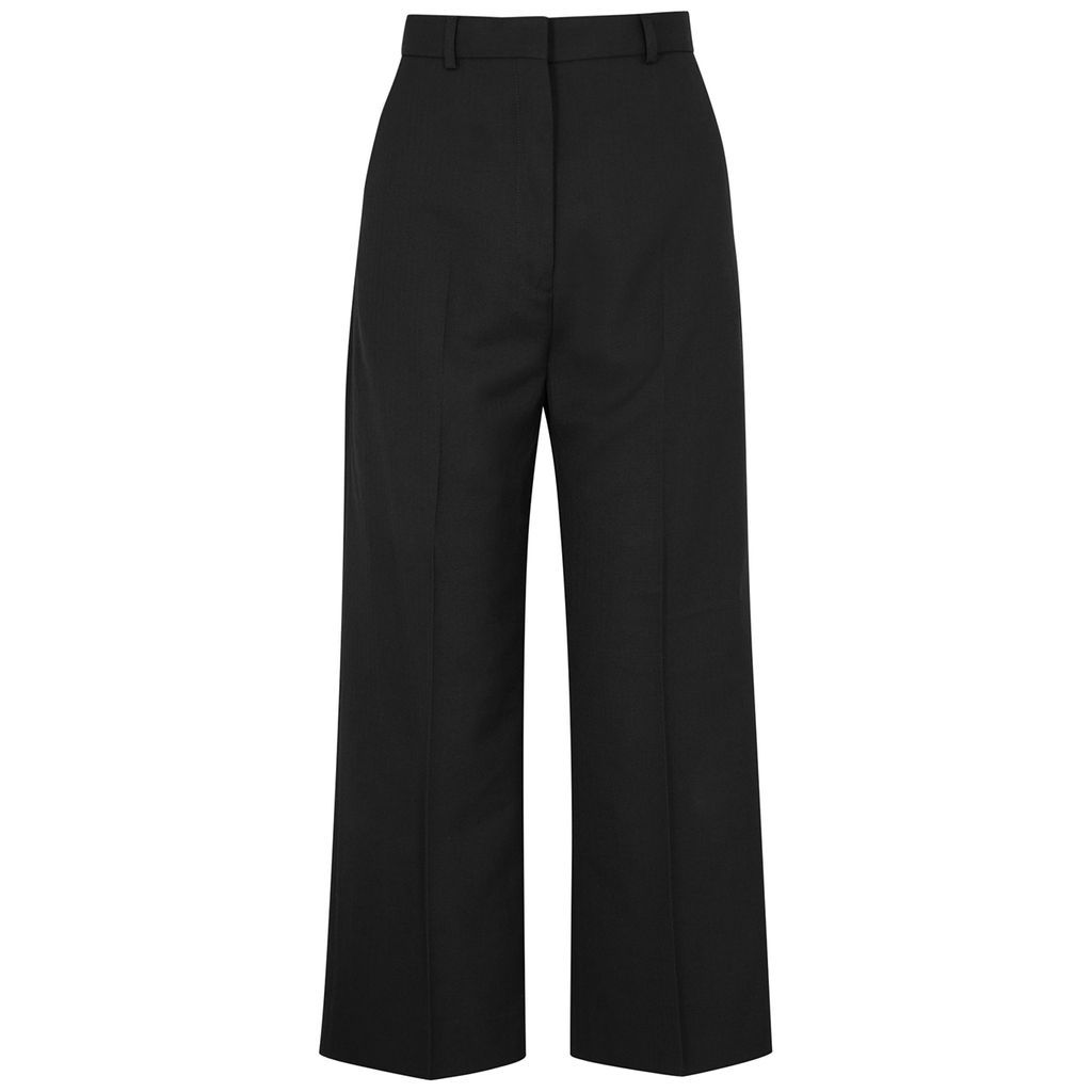 Cropped Straight-leg Woven Trousers - Black - 10