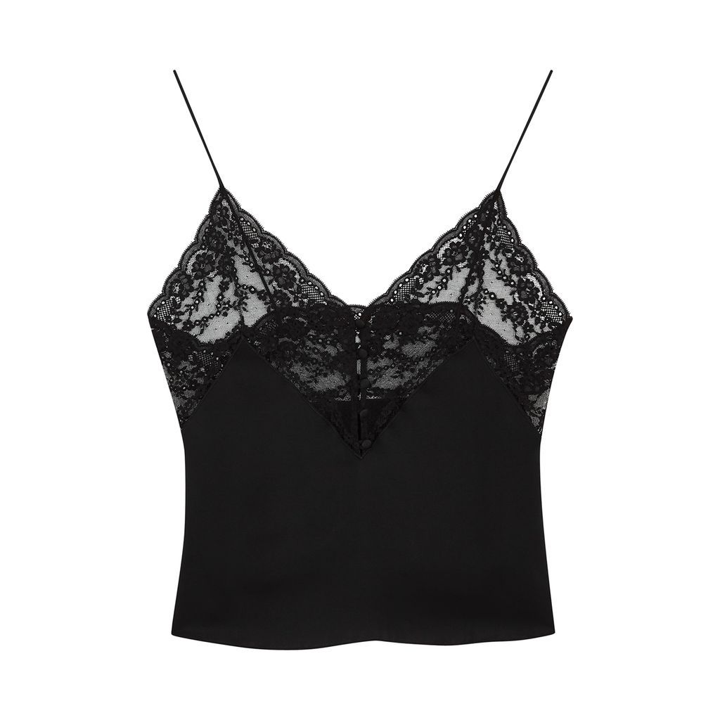 Lace-trimmed Silk Camisole Top - Black - 10