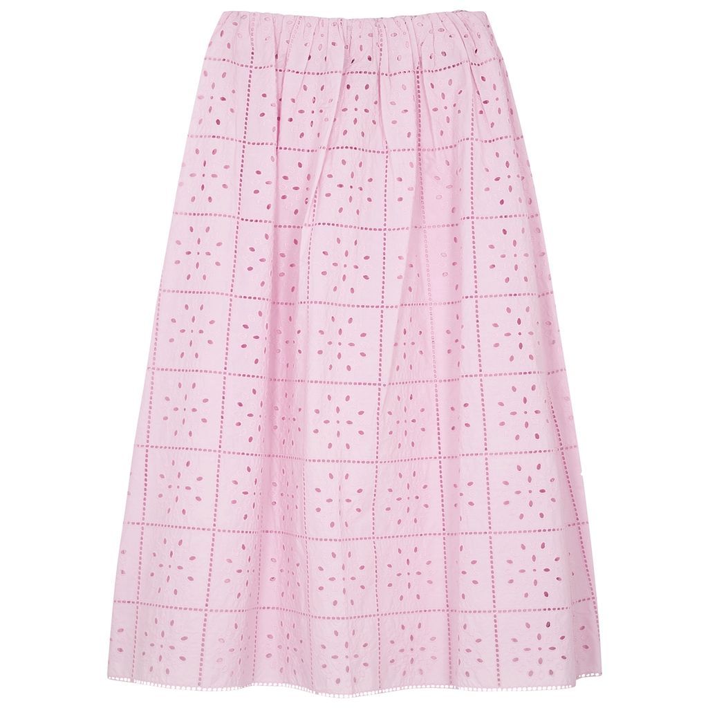 Broderie Anglaise Cotton Midi Skirt - Pink - 12