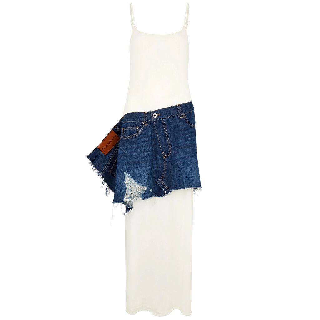 Deconstructed Denim And Cotton Maxi Dress - White And Blue - 10