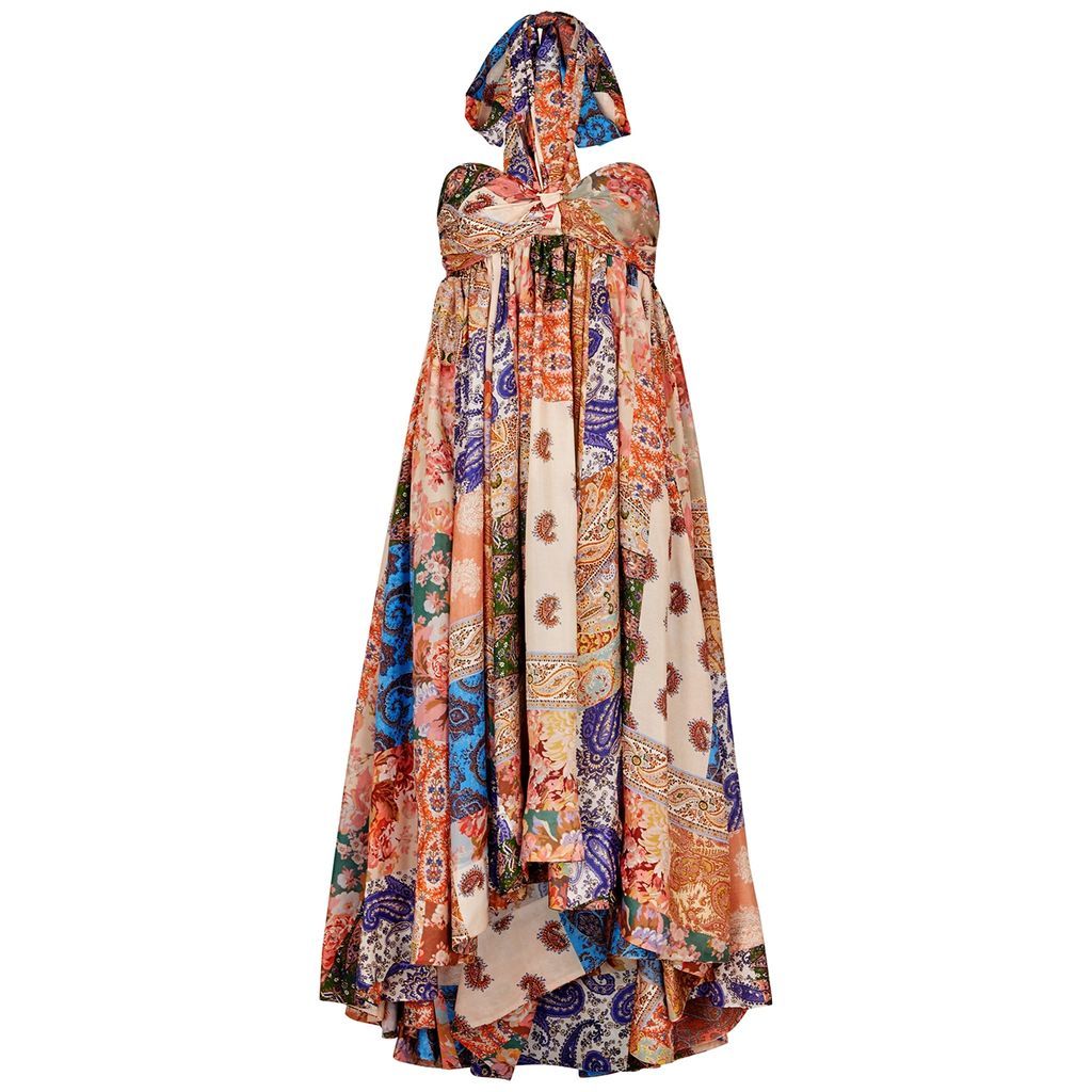 Devi Printed Halterneck Silk Maxi Dress - Multicoloured - 4