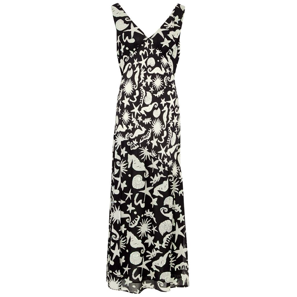 Moniq Printed Georgette Maxi Dress - Black - XS