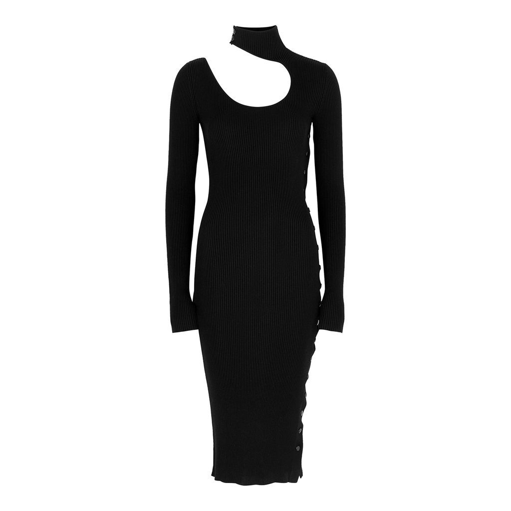 Fineas Cut-out Ribbed Silk Dress - Black - 8
