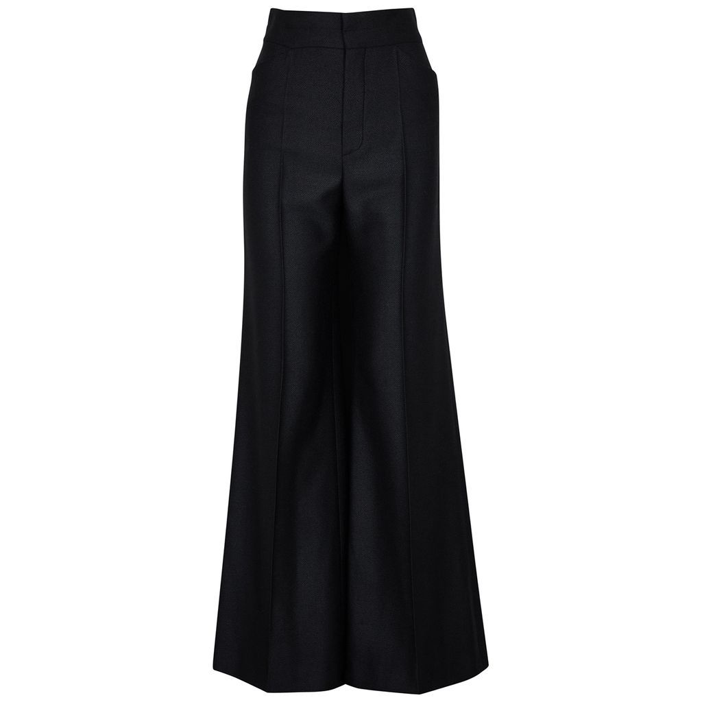 Wide-leg Silk And Wool-blend Trousers - Black - 8