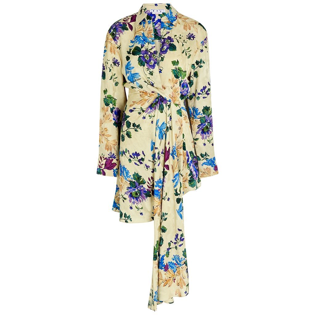 Floral-print Satin Mini Wrap Dress - Multicoloured - 12