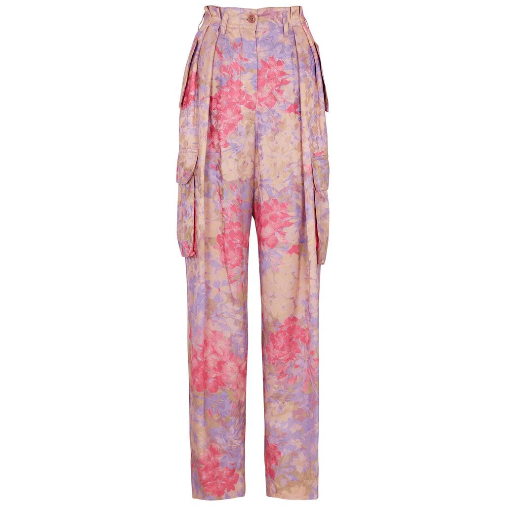 Floral-print Wide-leg Satin Trousers - Multicoloured - 10