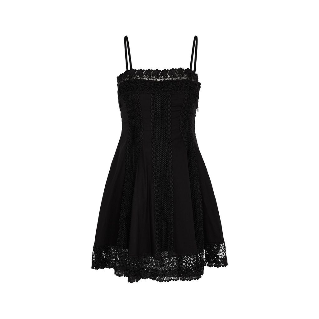 Ornella Lace-trimmed Cotton-blend Mini Dress - Black - M