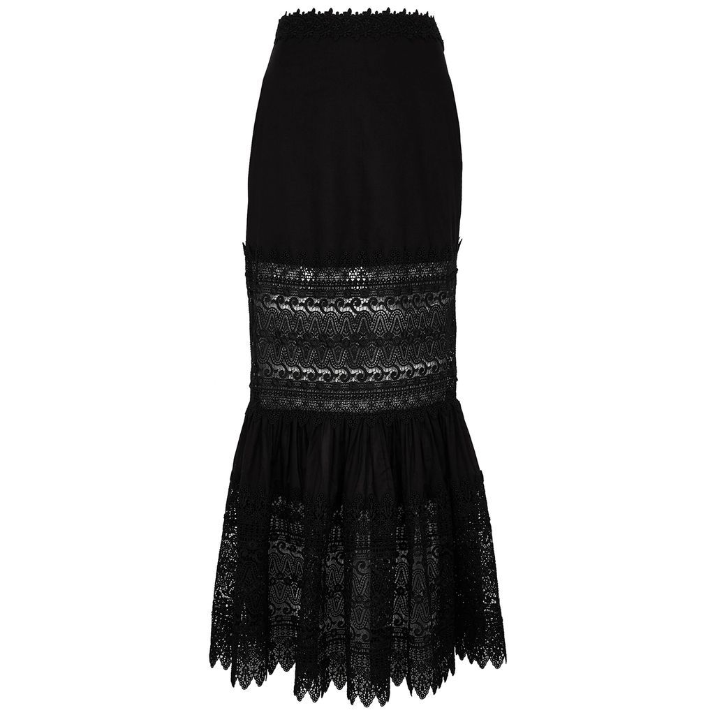 Viola Lace-trimmed Cotton-blend Maxi Skirt - Black - L