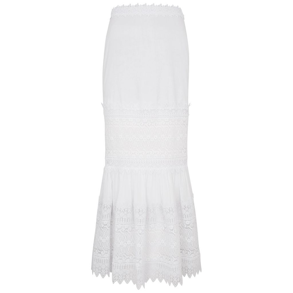 Viola Lace-trimmed Cotton-blend Maxi Skirt - White - S