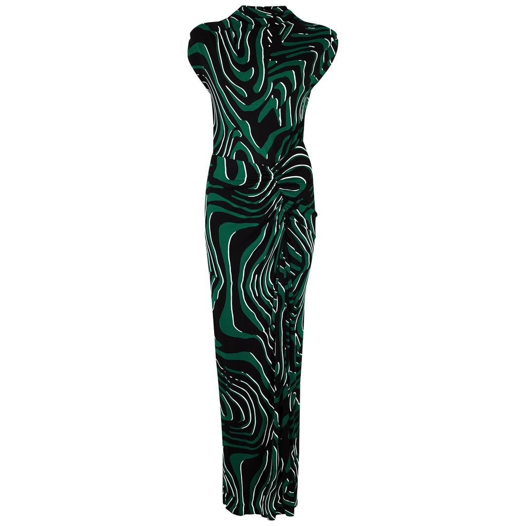 Apollo Printed Ruched Maxi Dress - Green - S