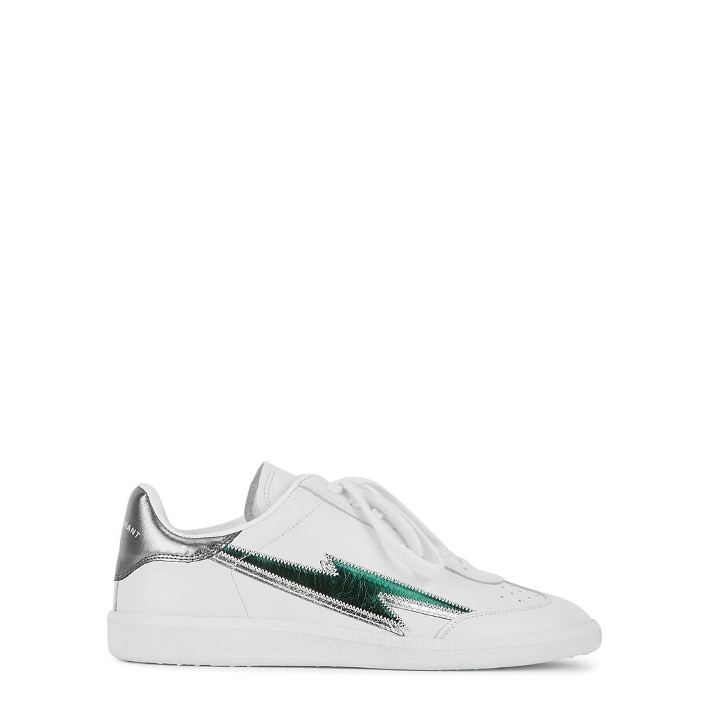 Bryce White Appliquéd Leather Sneakers, Sneakers, White - White And Blue - 3