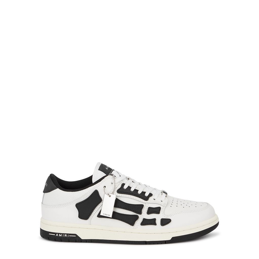 Skel Monochrome Leather Sneakers, Sneakers, Leather, White - White And Black - 3