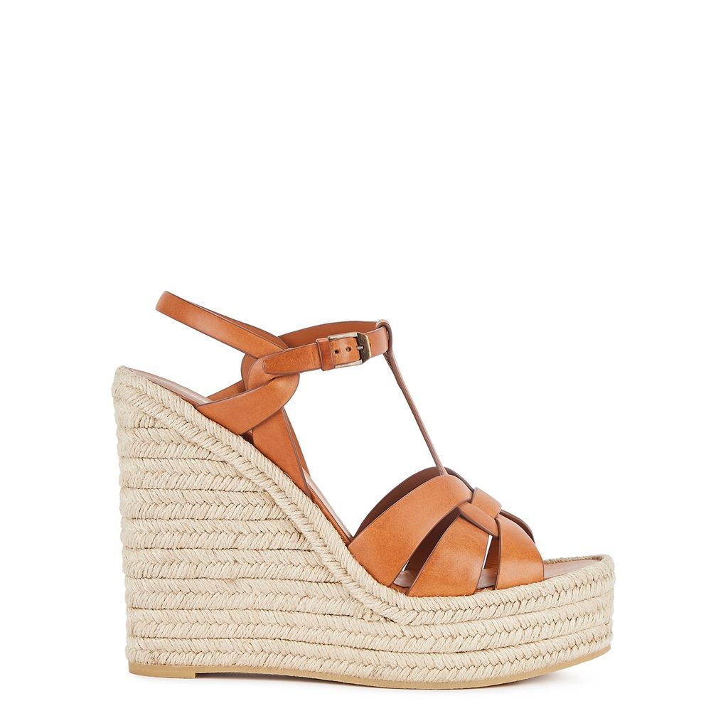 Tribute 125 Brown Leather Wedge Sandals - TAN